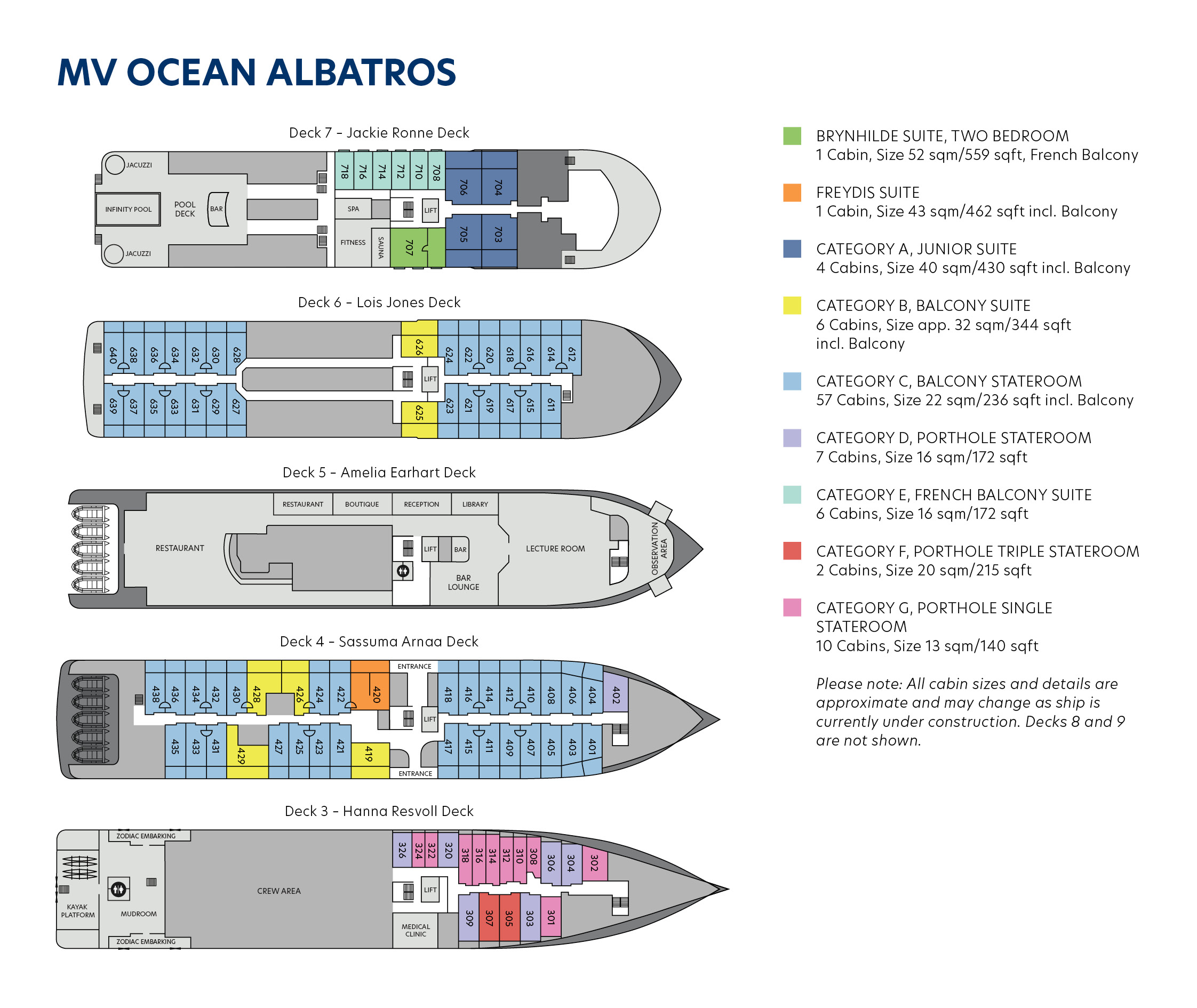 Full deck plan of the MV Ocean Albatros 