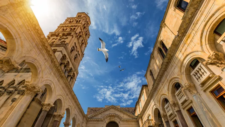 Diocletian's Palace and Cathedral of Saint Domnius' bell tower in Split, Croatia