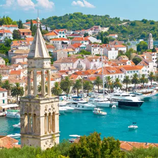 Aerial view of Hvar island and ferry port in Croatia