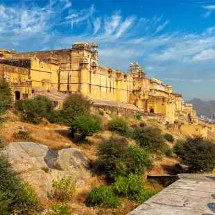 Distant view of Amer (Amber) fort in Rajasthan, India