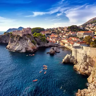 Scenic aerial shot of the Fortress and old town in Dubrovnik 