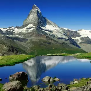 View of the Great Matterhorn mountain in the Alps between Italy and Switzerland