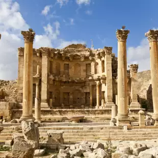 The ruins of the nymphaeum in the Roman ancient city of Jerash, Jordan