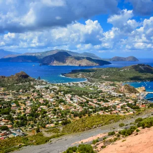 Landscape view of Lipari islands and the surrounding ocean, Italy