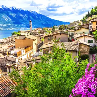 Scenery of Limone resort and Lake Garda in Italy