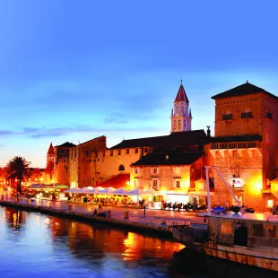 Old town of Trogir at night in Dalmatia, Croatia