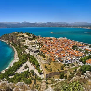 Aerial view of Nafplio city from Palamidi castle in Nafplio, Greece