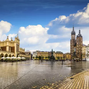 Krakow City with ancient architecture buildings in Poland