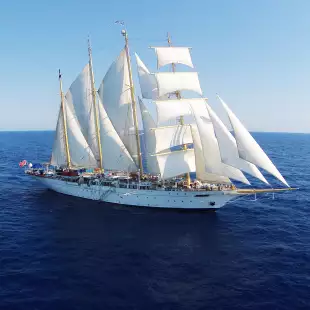 Exterior of the Star Clipper tall ship at sea