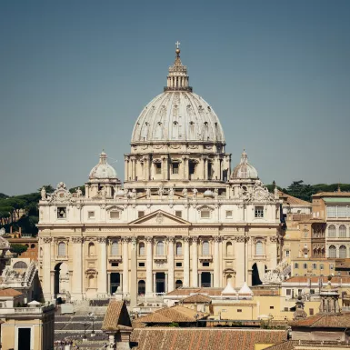 Exterior shot of St Peters Basilica, the Pope's church in Vatican City, Italy