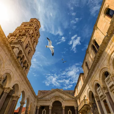 Diocletian's Palace and Cathedral of Saint Domnius' bell tower in Split, Croatia