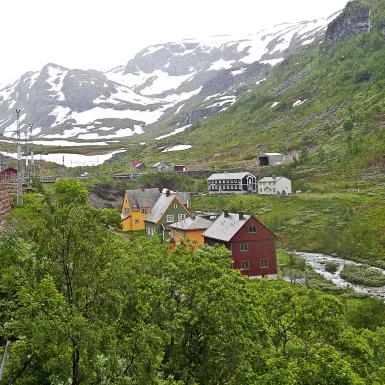 Passenger view of the snow clad field of Norway, from the Flåm Railway Line train.