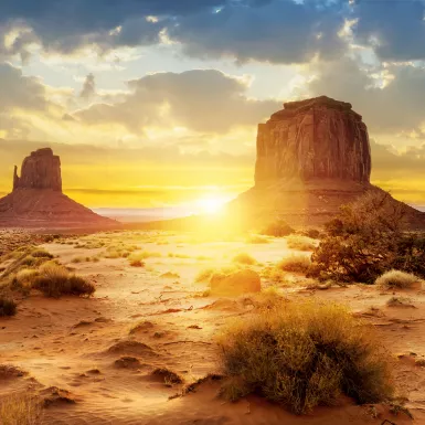 Sunset at the sisters in Monument Valley, USA