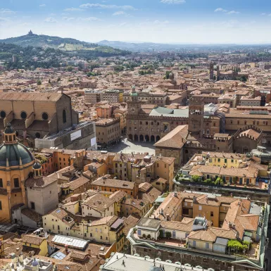 Aerial view from Asinelli tower in Bologna, Italy