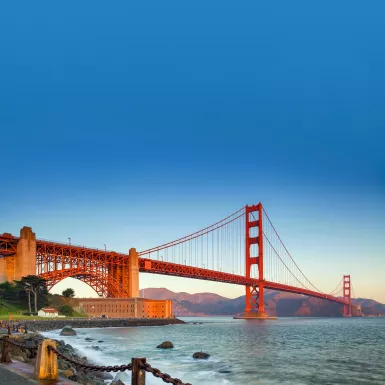 Golden Gate Bridge in San Francisco, California during sunrise