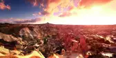 Ancient Göreme town and castle of Uçhisar at Sunset in Nevşehir, Turkey