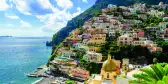 Colourful buildings on the side of the Amalfi Coast in Positano village, Italy