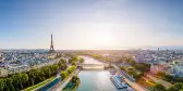 Panorama of the River Seine, Parisian buildings and Eiffel tower in France