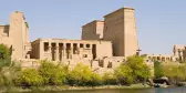 View of the Temple of Isis on Philae Island from boat