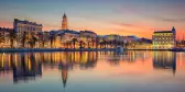 Old town of Split reflected in the river during a beautiful sunrise in Croatia, Europe