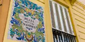 Ceramic tiles street sign of the Manises square in Valencia, Spain