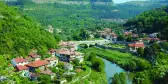 Aerial view of Veliko Tarnovo city and river from Tsarevets hill in Bulgaria