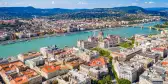 Aerial view over central Budapest with parliament building and the Danube river in Hungary