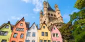 Colourful houses and cathedral in Cologne, Germany