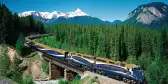 A landscape shot of the Rocky Mountaineer train