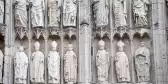 Statues along the side of the Cathédrale Notre-Dame de Rouen in Paris