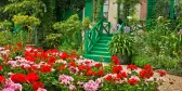 Front of Monet's House with colourful flowers in Giverny, France