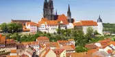 Famous Castle, Albrechtsburg, amongst white houses with orange roofs in in Meissen, Saxony, Germany.