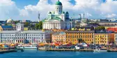 Aerial view of Market Square at the Old Town pier in Helsinki, Finland