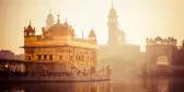 Sikh gurdwara Golden Temple during sunrise in Amritsar, Punjab, India