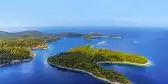 Aerial of a National Park on the island of Mljet and pine forest in Croatia