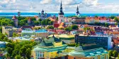 Brightly coloured houses in the European Old Town Tallinn, in Estonia