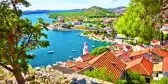 View of Sibenik city with coast and harbour in Dalmatia, Croatia