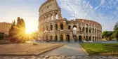 Colosseum in Rome lit by morning sunlight, Italy