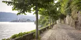 Waterfront in Orta San Giulio town and Lake Orta in Italy, Piedmont.