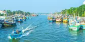 NEGOMBO, SRI LANKA the lagoon is the perfect place for the fishing port, the rows of ships moored at the shores