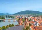 Aerial view of Miltenberg town with bridge over river Main in Germany