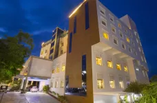 Evening exterior view of Hotel Atithi