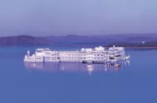 Aerial view of Taj Lake Palace in Udaipur, India