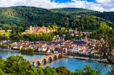 View of Heidelberg town and University with riverside in Germany