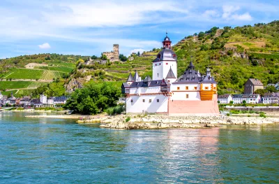 The Pfalz castle on the Falkenau island in the Rhine river, Germany.