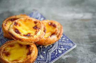 Close-up of Pastel de Nata, a Portugal egg tart 