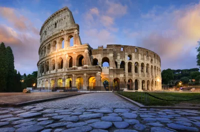 View of the Colosseum in Rome at dusk, Italy