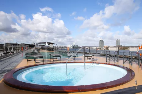 Outdoor splash pool on the Sun Deck aboard the Emily Bronte ship