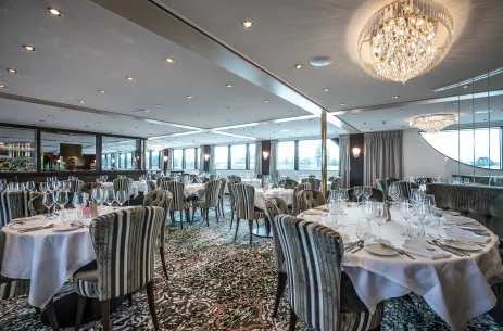 Restaurant dining area aboard the William Wordsworth ship