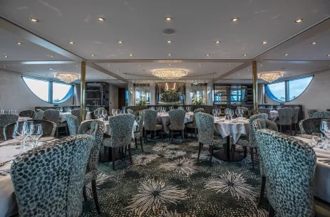 Interior of dining area aboard the Geoffrey Chaucer ship